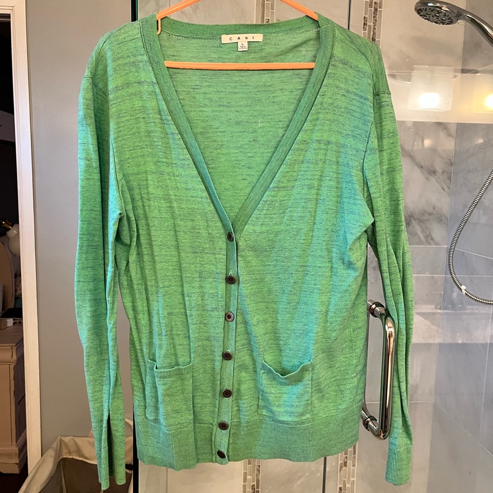 CAbi cardigan green with navy flecks size L